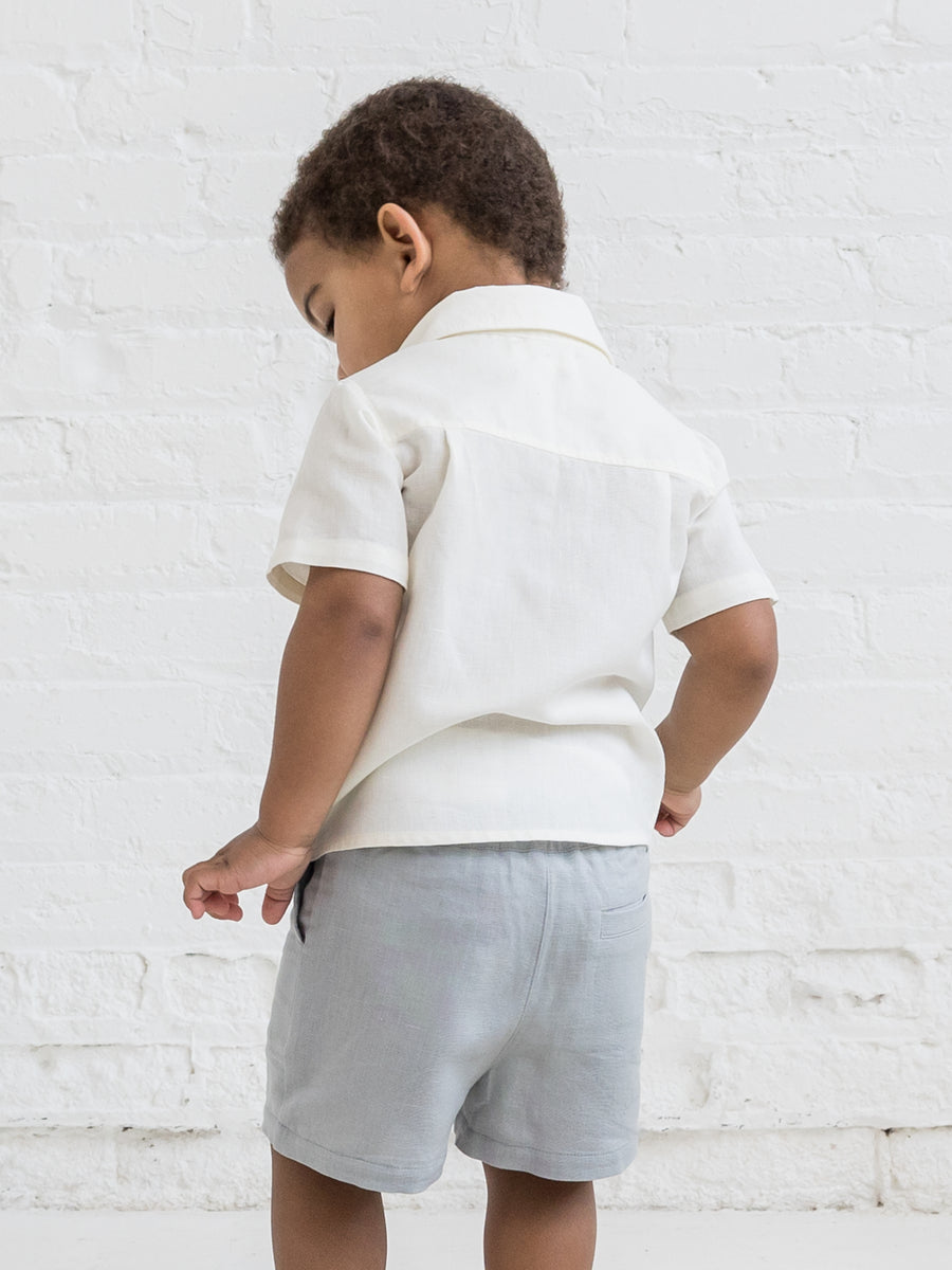 Graham Linen Collared Button Down Shirt Baby-Kids : Tops : Short Sleeve Kendi Organic Cotton Baby and Kids Graham Linen Collared Button Down Shirt