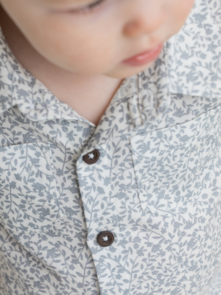 Graham Linen Collared Button Down Shirt Baby-Kids : Tops : Shirts : Short Sleeves Kendi Organic Cotton Baby and Kids Graham Linen Collared Button Down Shirt