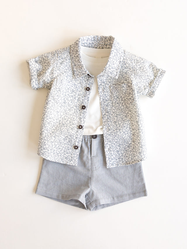 Graham Linen Collared Button Down Shirt Baby-Kids : Tops : Shirts : Short Sleeves Kendi Organic Cotton Baby and Kids Graham Linen Collared Button Down Shirt