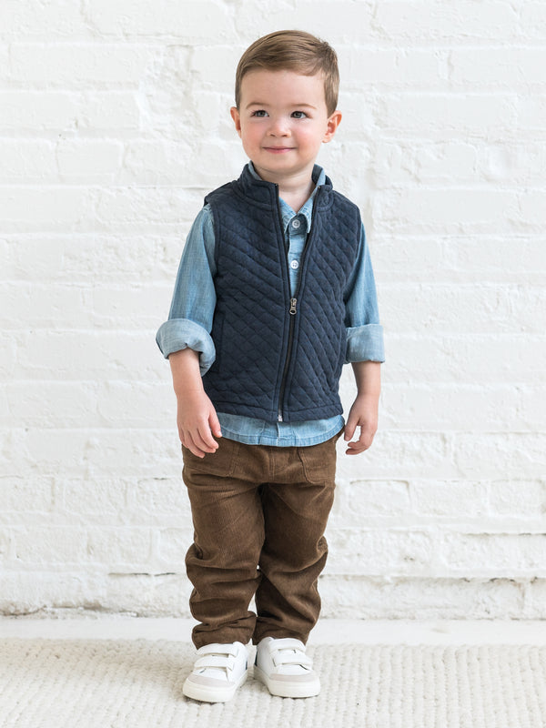 Hudson Quilted Jacquard Zip Up Vest Sale : Baby-Kids : Tops : Tops : Outerwear Kendi Organic Cotton Baby and Kids Hudson Quilted Jacquard Zip Up Vest