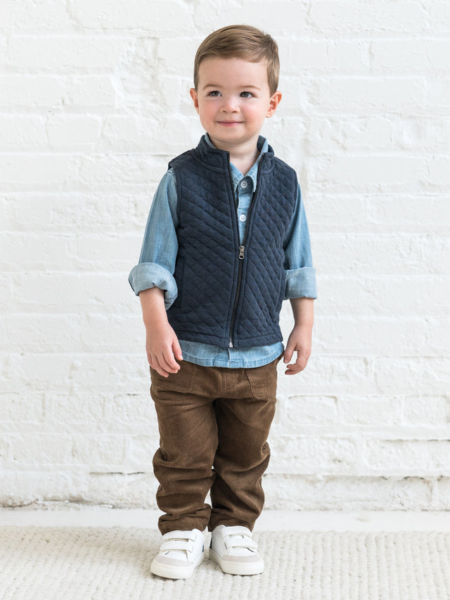 Hudson Quilted Jacquard Zip Up Vest Baby-Kids : Tops : Tops : Outerwear Kendi Organic Cotton Baby and Kids Hudson Quilted Jacquard Zip Up Vest