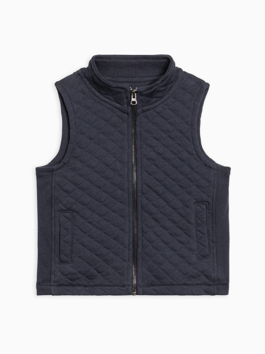 Hudson Quilted Jacquard Zip Up Vest Baby-Kids : Tops : Tops : Outerwear Kendi Organic Cotton Baby and Kids Hudson Quilted Jacquard Zip Up Vest