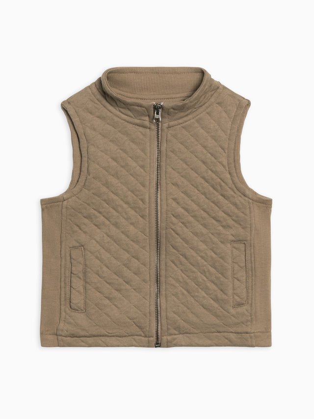 Hudson Quilted Jacquard Zip Up Vest Baby-Kids : Tops : Tops : Outerwear Kendi Organic Cotton Baby and Kids Hudson Quilted Jacquard Zip Up Vest