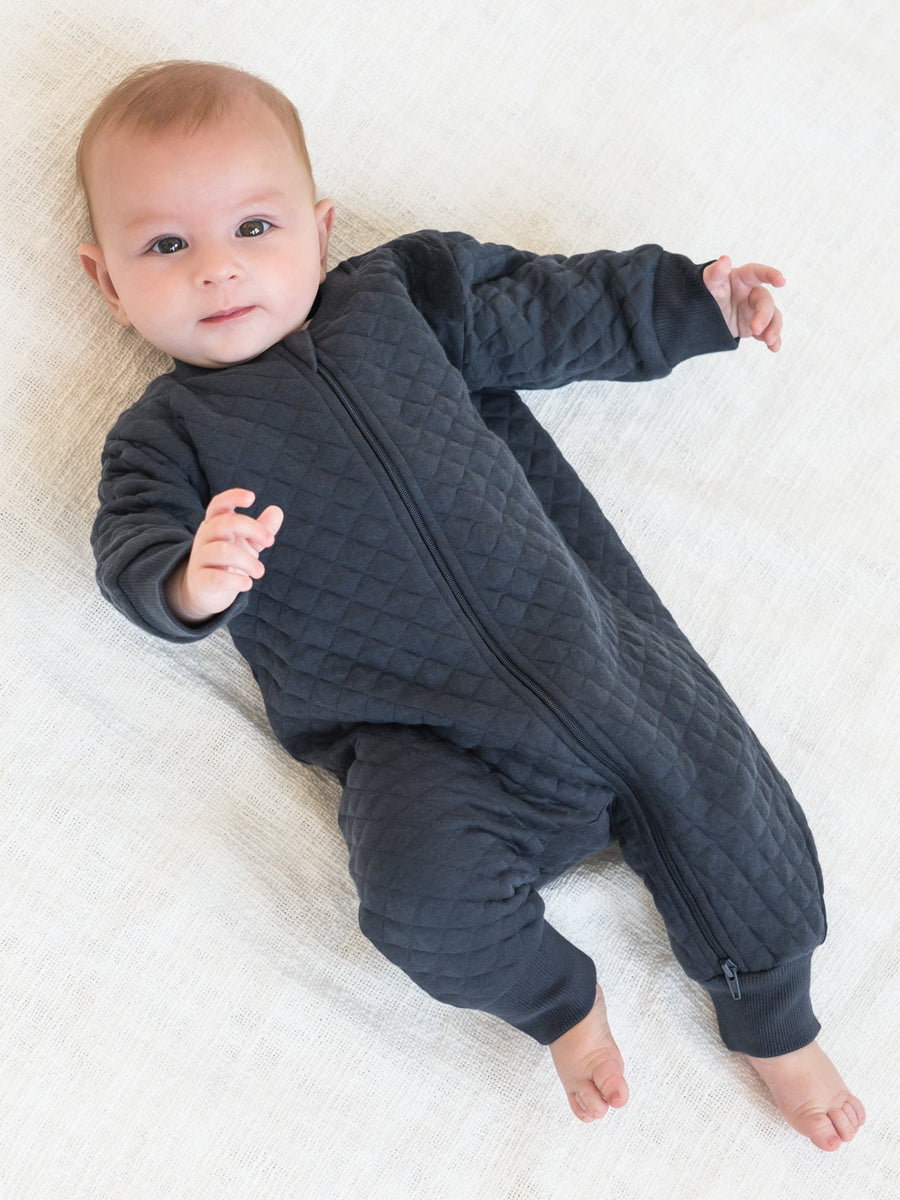 Brighton Quilted Jacquard Zipper Romper Baby : One Pieces : Rompers : Long Sleeves Kendi Organic Cotton Baby Brighton Quilted Jacquard Zipper Romper