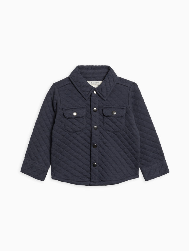 Liam Quilted Jacquard Collared Shirt Baby-Kids : Tops : Shirts : Long Sleeves Kendi Organic Cotton Baby and Kids Liam Quilted Jacquard Collard Shirt