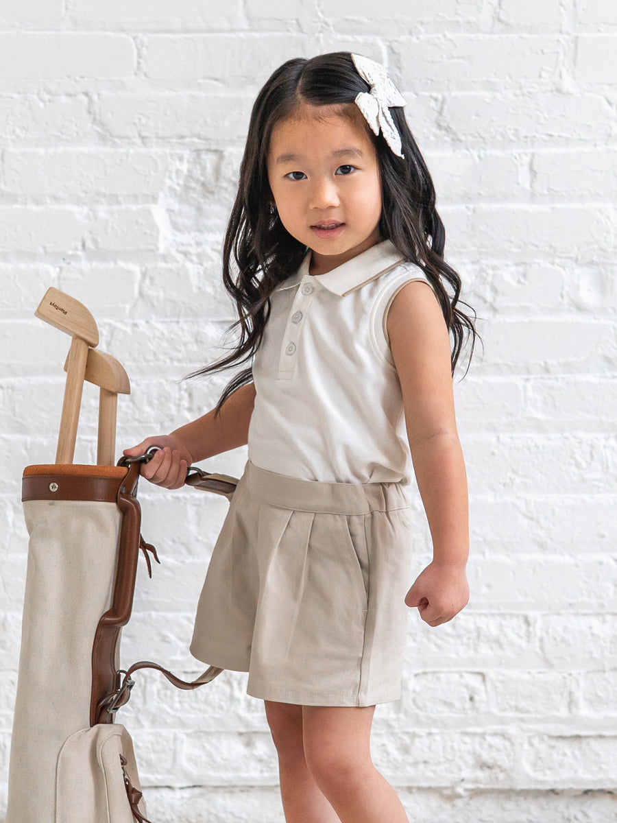 Leona Twill Pleat Shorts - Dune Baby-Kids : Bottoms : Shorts Kendi Leona Twill Pleat Shorts - Dune for Baby | Colored Organics®