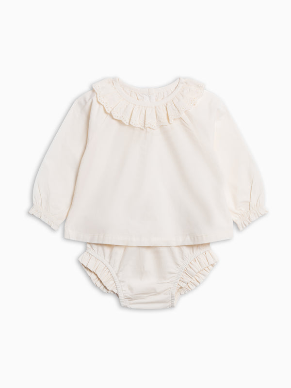 Dorothy Poplin Ruffle Collar Shirt and Bloomer Set - Ivory