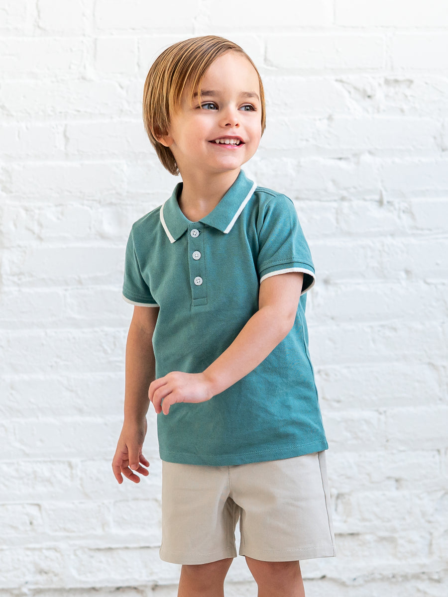 Arnie Piqué Polo - Laguna Baby-Kids : Tops : Shirts : Short Sleeves Kendi Arnie Piqué Polo - Laguna for Baby | Colored Organics®