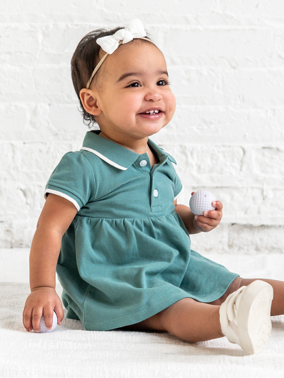 Meri Piqué Polo Dress - Laguna Baby : One Pieces : Bodysuits : Short Sleeves : Dresses : Short Sleeves KENDI by Colored Organics Meri Piqué Polo Dress - Laguna for Baby | Colored Organics®
