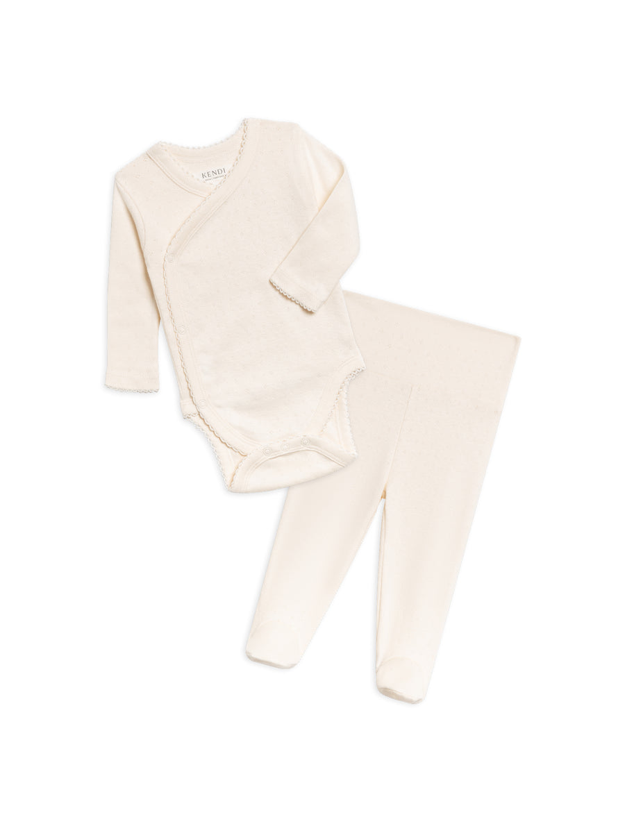 Organic Cotton Pointelle Infant Kimono Bodysuit and Footed Pant Set