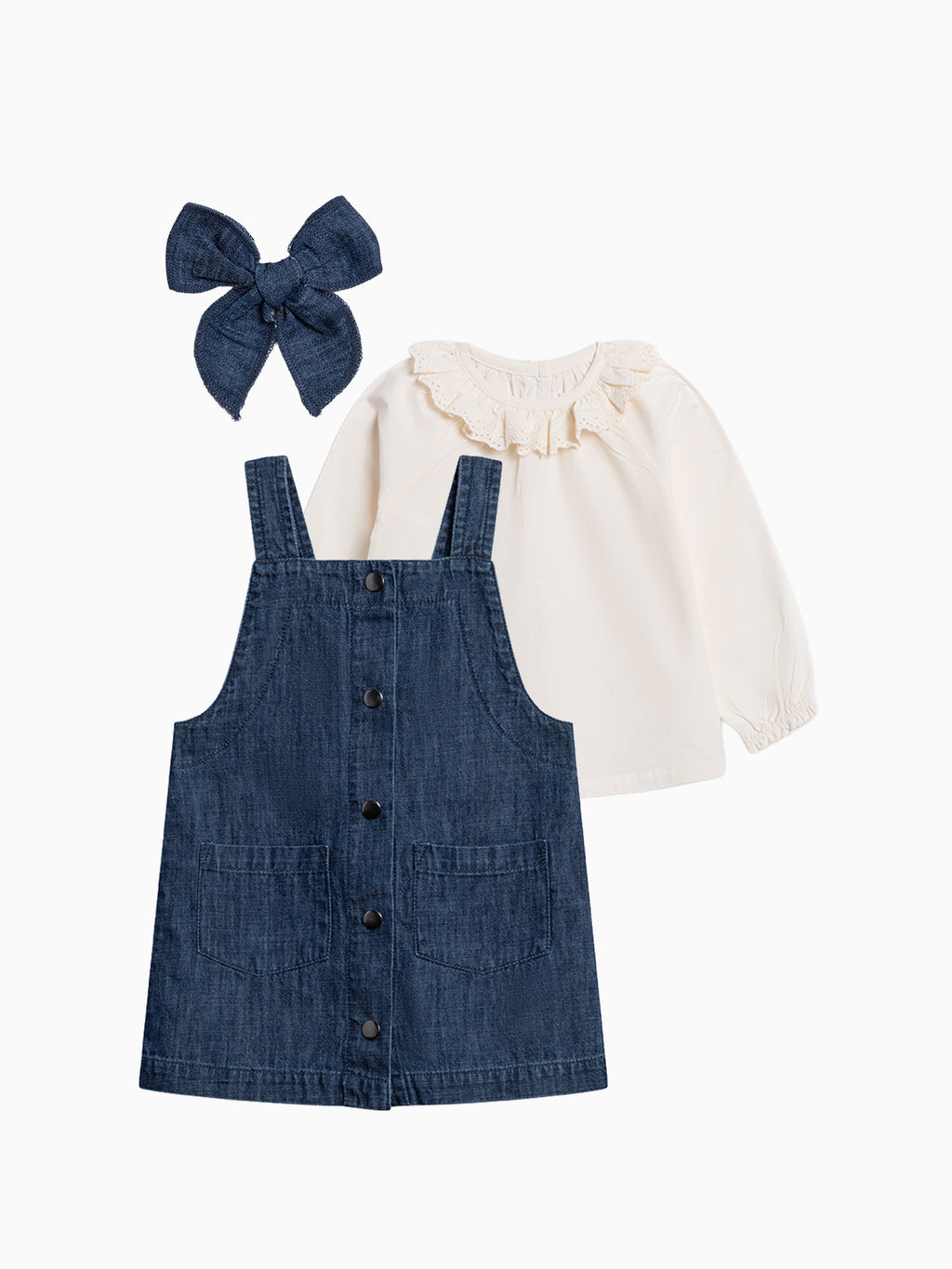 Organic Toddler Girls Chambray Jumper Bundle Kids : Virtual Bundle KENDI by Colored Organics Organic Girls Muslin Bundle for Baby | Colored Organics®