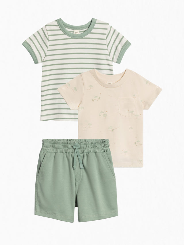 Organic 3 Piece Boys Summer Bundle Baby-Kids : Virtual Bundle : Bottoms : Shorts : Tops : Tees : Short Sleeves Colored Organics Organic Cotton Baby & Kids Spring Layers Bundle