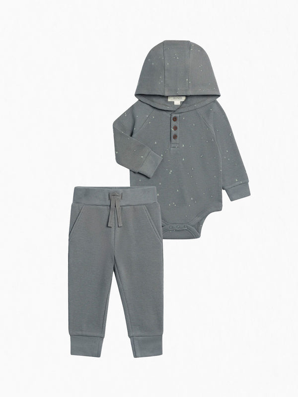 Organic 2 Piece Boys Hooded Bodysuit and Pant Set Baby : Virtual Set Colored Organics 