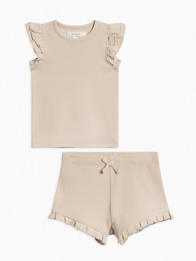 Organic 2 Piece Girls Ribbed Outfit Set