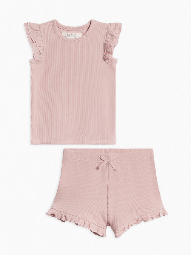 Organic 2 Piece Girls Ribbed Outfit Set Baby-Kids : Virtual Set : Bottoms : Shorts : Tops : Shirts : Short Sleeves Colored Organics 