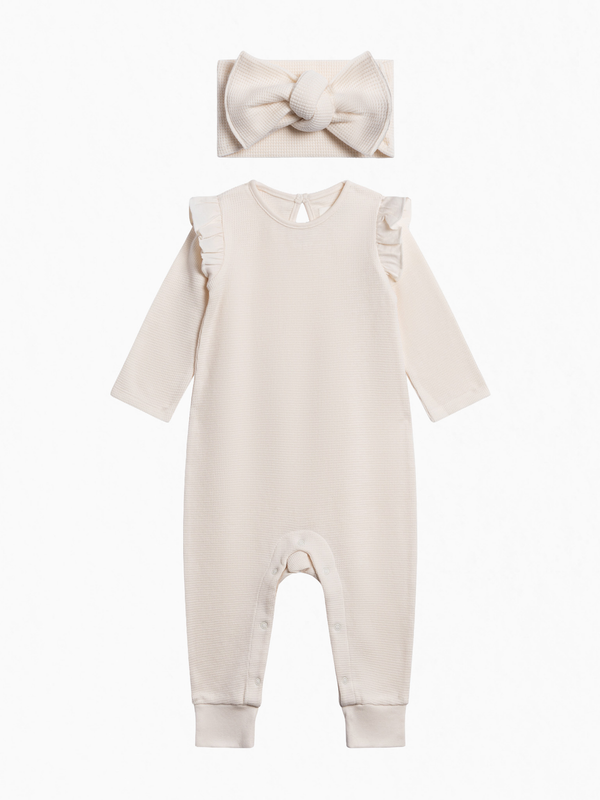 Organic Girl Waffle Romper Set