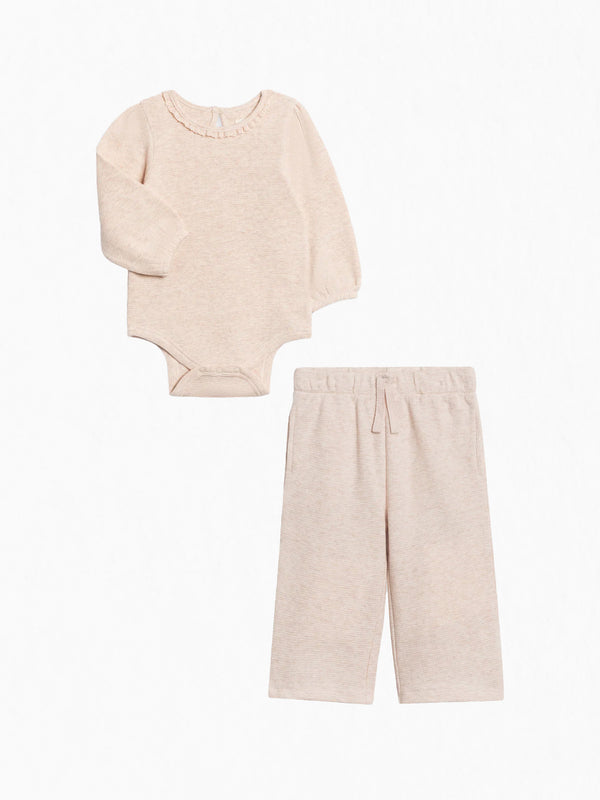 Organic 2 Piece Girls Waffle Bodysuit and Pant Set Baby : Virtual Set Colored Organics 