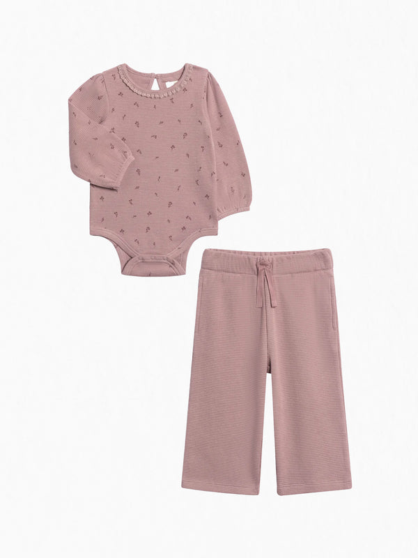 Organic 2 Piece Girls Waffle Bodysuit and Pant Set Baby : Virtual Set Colored Organics 