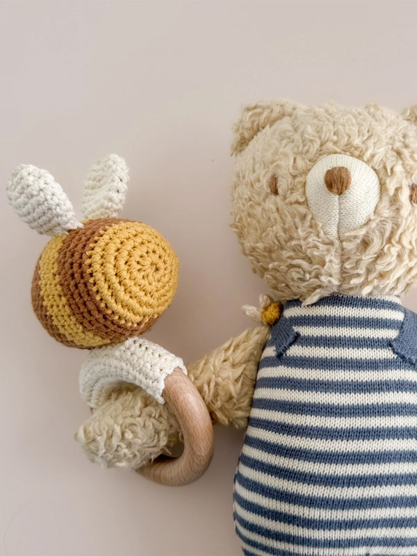 Bee Crocheted Rattle Teether Baby : Toys : Plush + Crinkle : Rattles The Blueberry Hill 