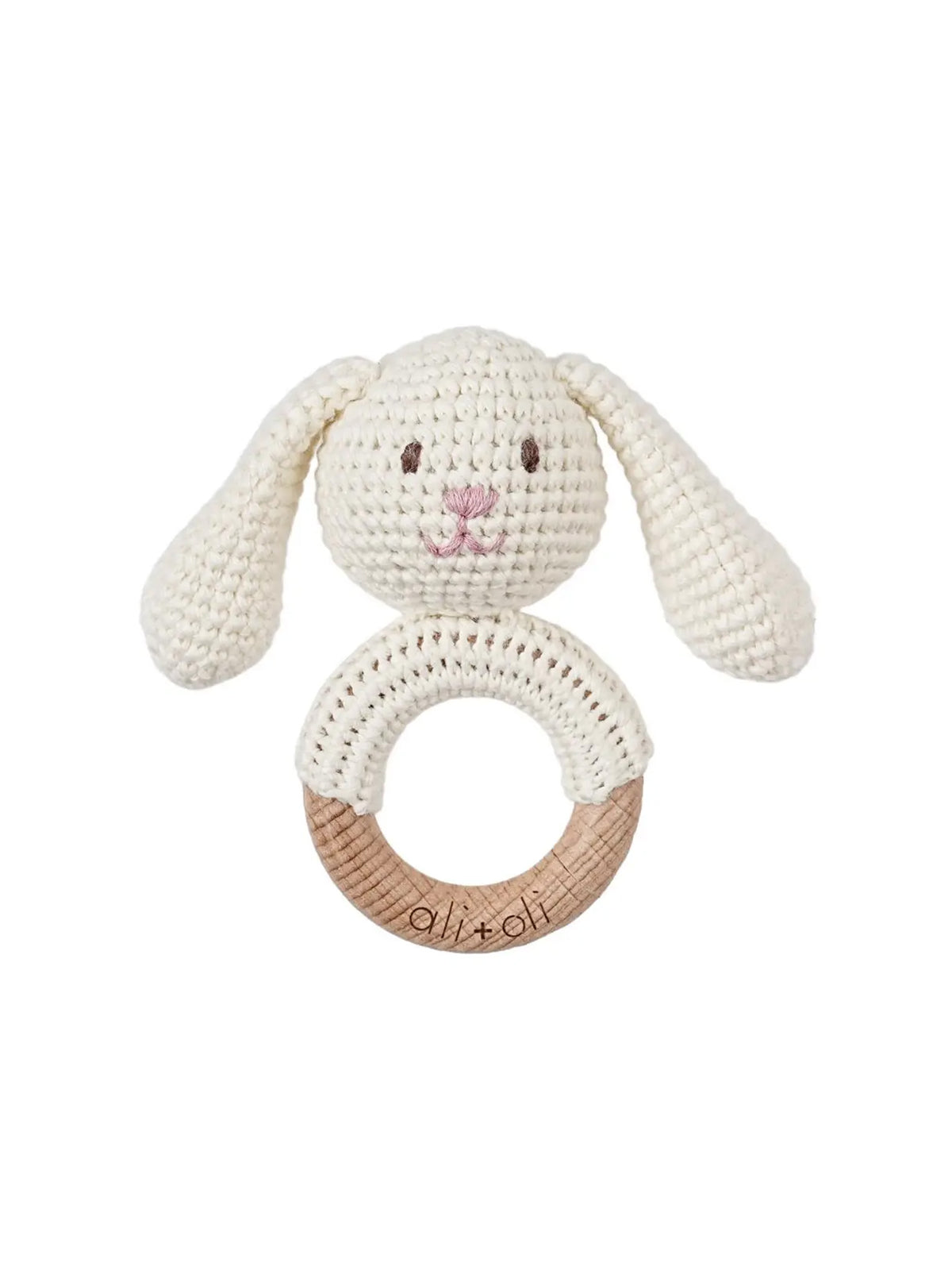 Rabbit Crochet Rattle Teether Baby : Toys : Plush + Crinkle : Rattles Ali + Oli Rabbit Crochet Rattle Teether for Baby | Colored Organics®