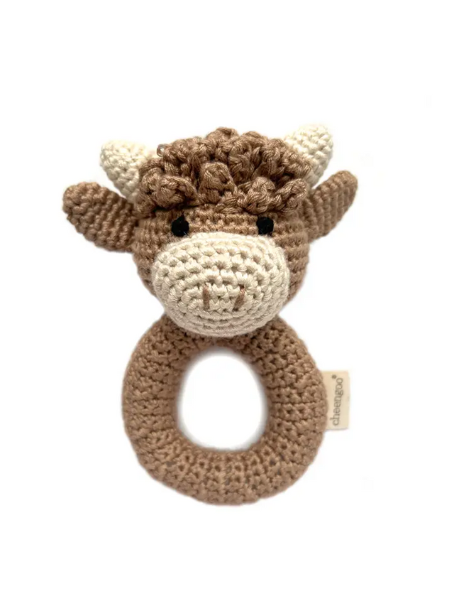 Crochet Highland Cow Rattle Baby :Toys :Plush + Crinkle :Rattles Cheengoo 