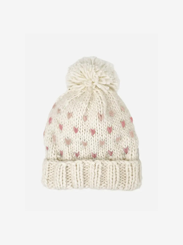 Hearts Pom Knit Hat Baby-Kids : Accessories : Hats Blueberry Hill Hearts Pom Knit Hat