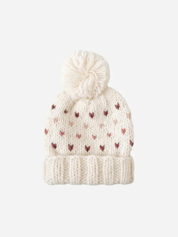 Hearts Pom Knit Hat Baby-Kids : Accessories : Hats Blueberry Hill Hearts Pom Knit Hat for Babies and Kids | Colored Organics®