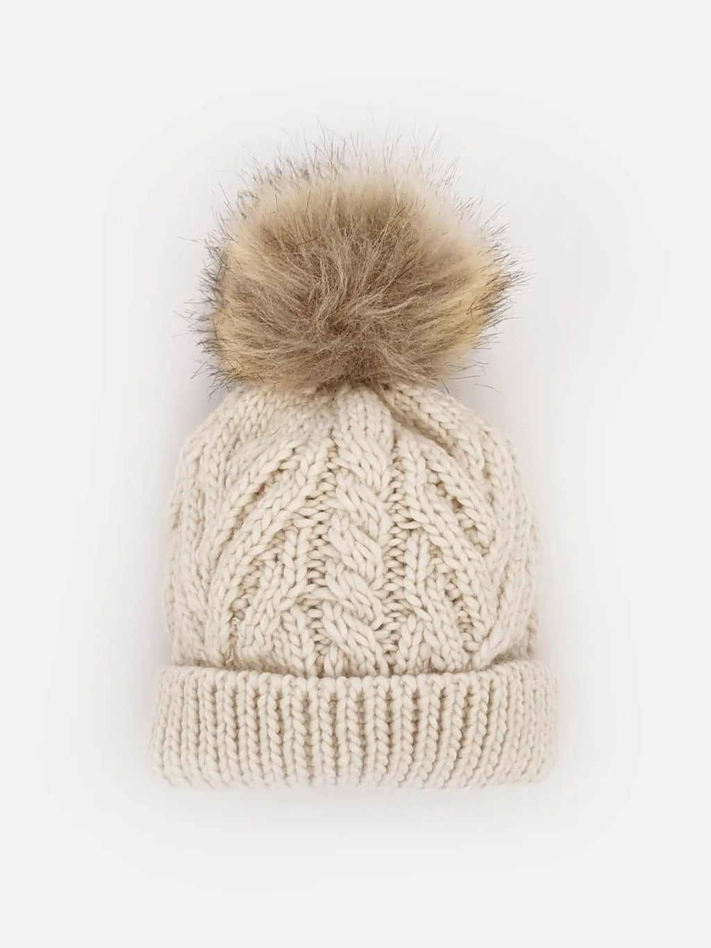 White Beanie Hat with Natural Pom