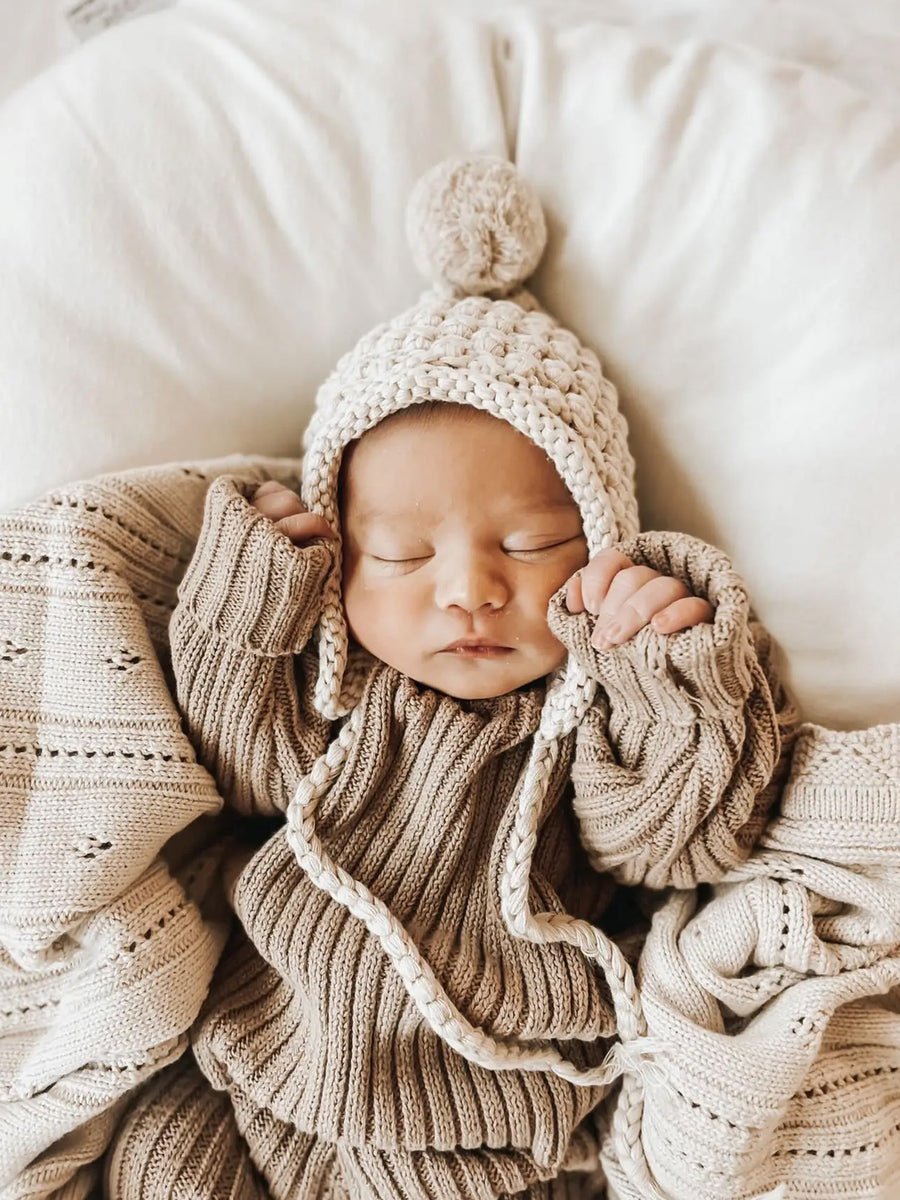 Organic Cotton Chunky Knit Bonnet Baby : Accessories : Hats Luna + Luca 