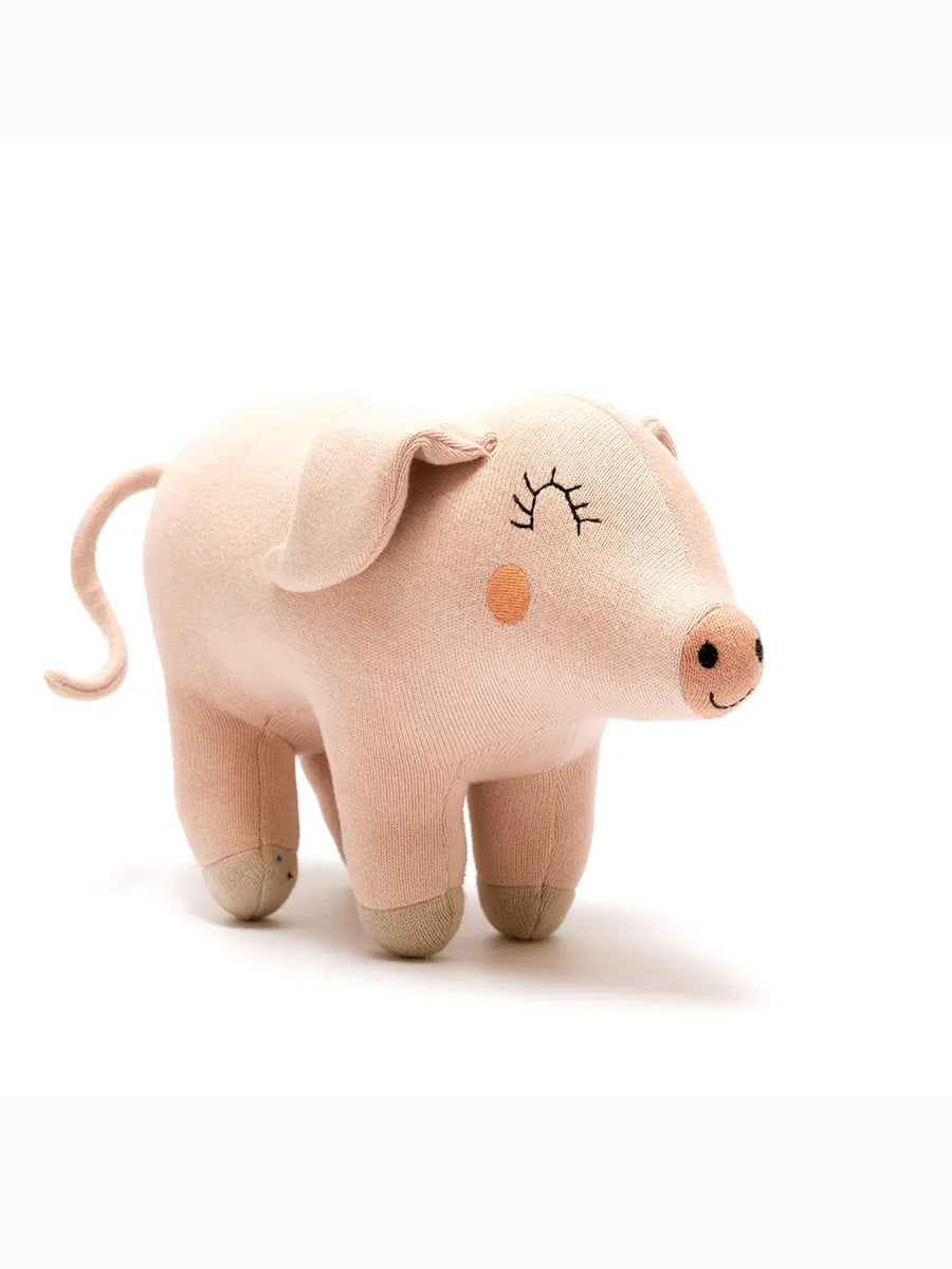 Organic Cotton Knitted Pig Baby-Kids : Toys : Plush-Crinkle Best Years Ltd Organic Cotton Knitted Pig