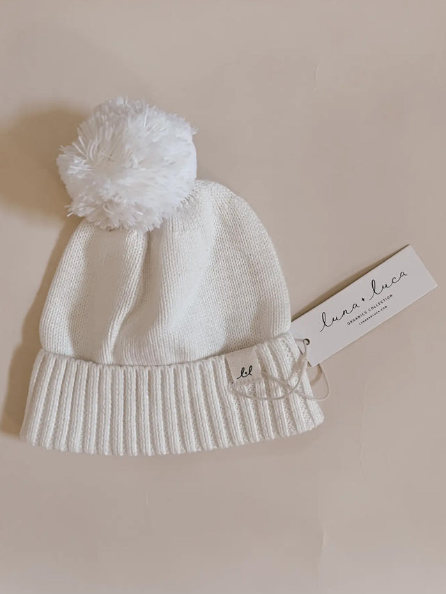 Organic Cotton Pom Beanie Hat Baby : Accessories : Hats Luna + Luca Organic Cotton Pom Beanie Hat