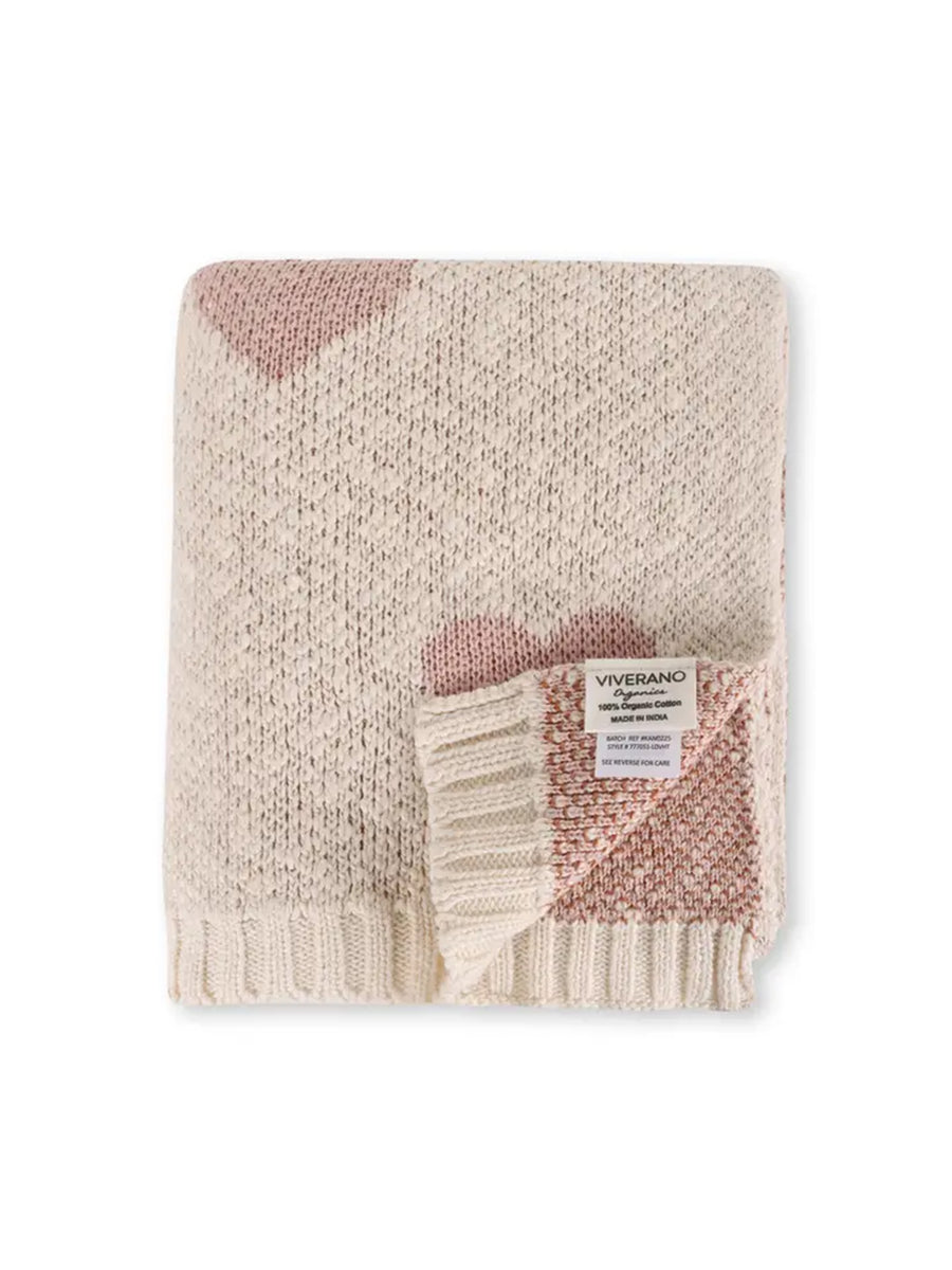 Organic Sweater Knit Hearts Blanket