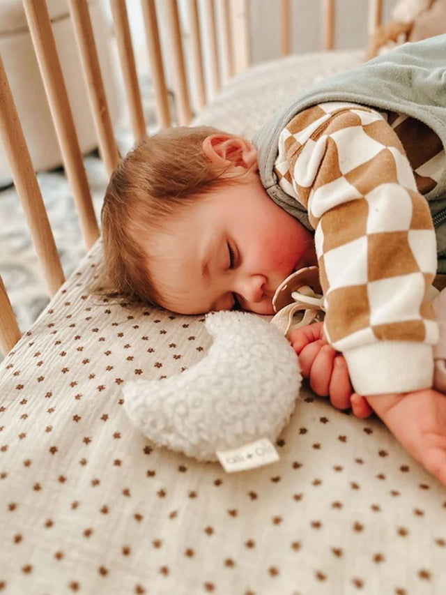 Muslin Plush Moon Pacifier Holder Baby :Gear :Pacifiers + Clips Ali + Oli 