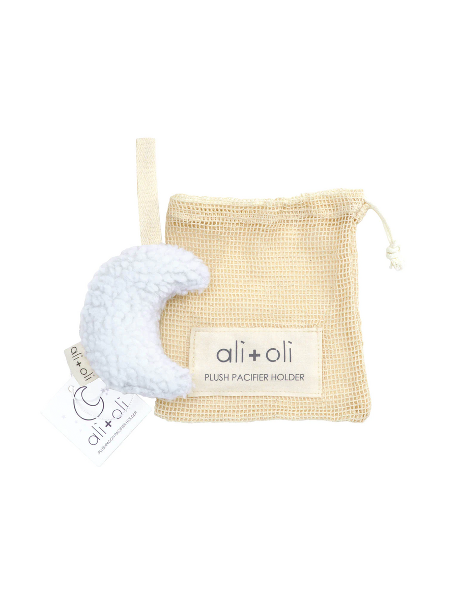 Teddy Plush Moon Pacifier Holder Baby :Gear :Pacifiers + Clips Ali + Oli 