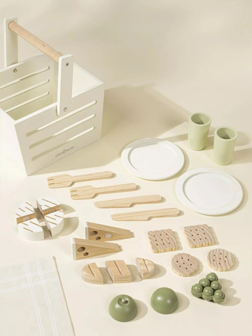 Wooden Picnic Playset Baby-Kids : Toys : Pretend Play Coco Village Wooden Picnic Playset Baby for Kids | Colored Organics®