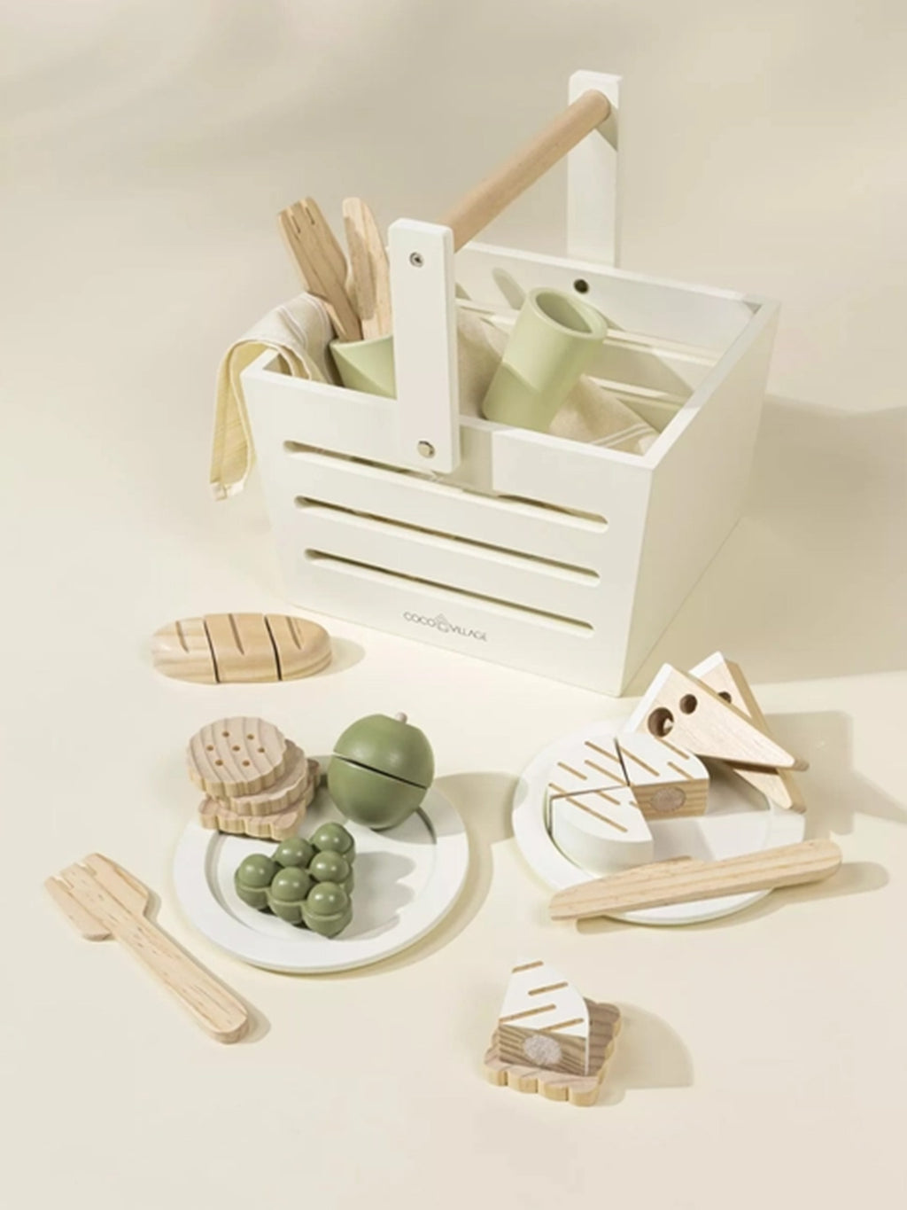 Wooden Picnic Playset Baby-Kids : Toys : Pretend Play Coco Village Wooden Picnic Playset Baby for Kids | Colored Organics®