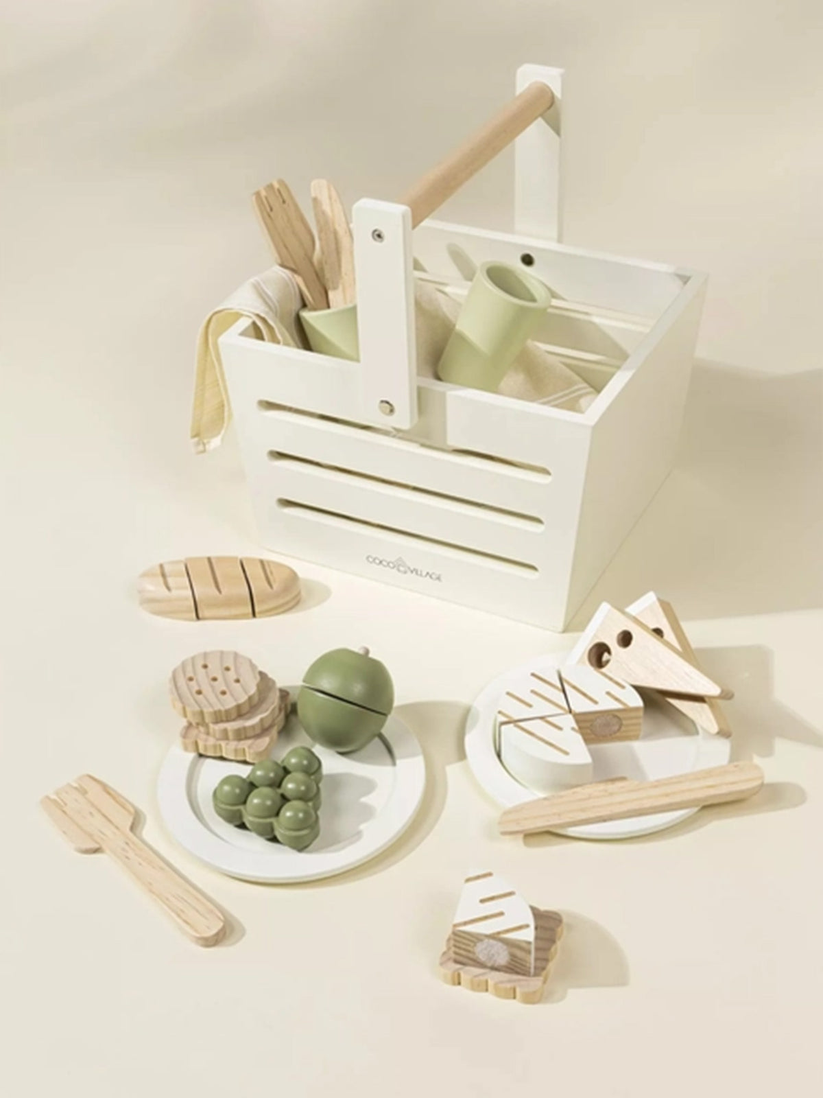 Wooden Picnic Playset Baby-Kids : Toys : Pretend Play Coco Village Wooden Picnic Playset Baby for Kids | Colored Organics®
