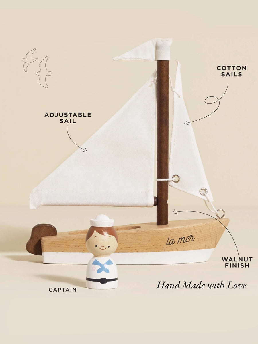 Wooden Sailing Boat & Captain Baby-Kids :Toys :Learning :Wooden Le Toy Van, Inc. 