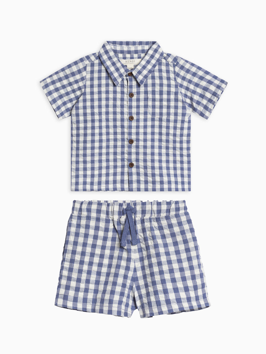 Organic 2 Piece Boys Seersucker Outfit Set Baby-Kids :Virtual Set Colored Organics 