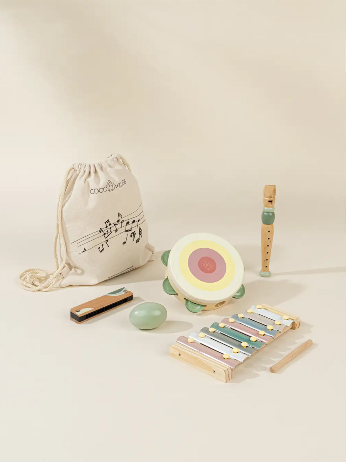 Wooden Musical Instruments Playset Baby-Kids : Toys : Pretend Play Coco Village Wooden Musical Instruments Set for Kids | Colored Organics®