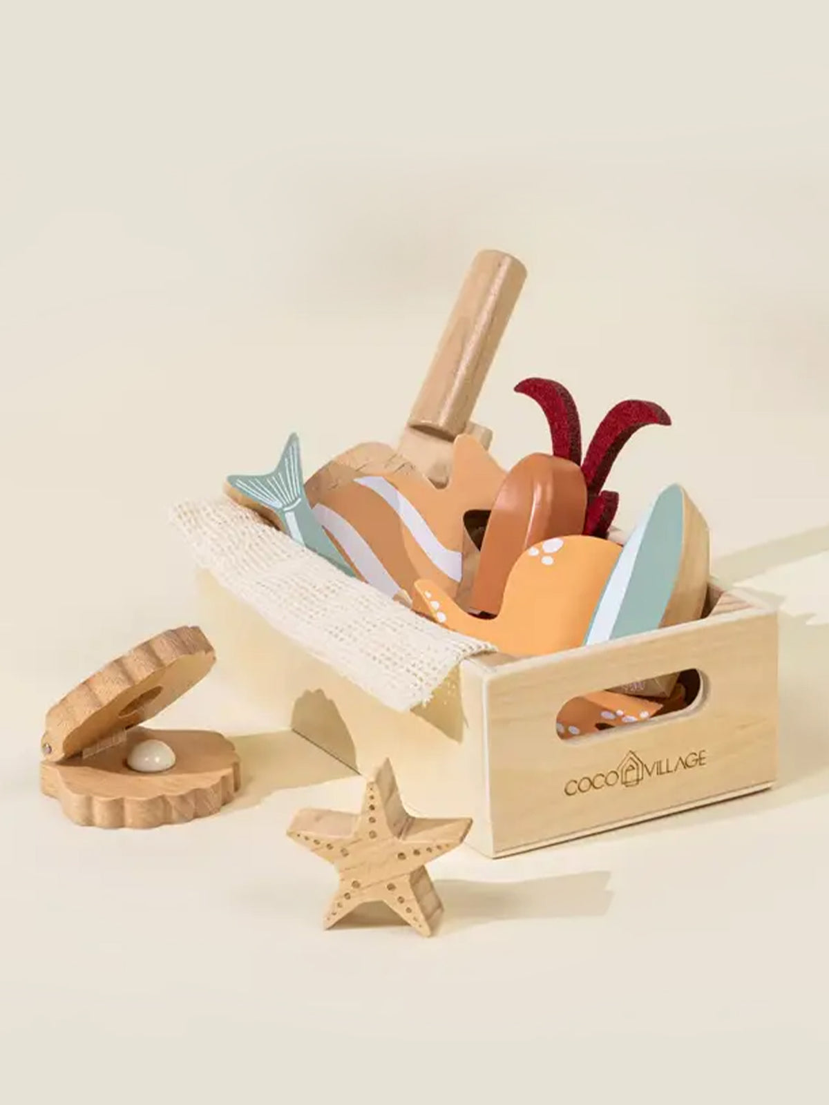 Wooden Seafood Playset Baby-Kids : Toys : Pretend Play Coco Village Wooden Seafood Playset for Baby | Colored Organics®