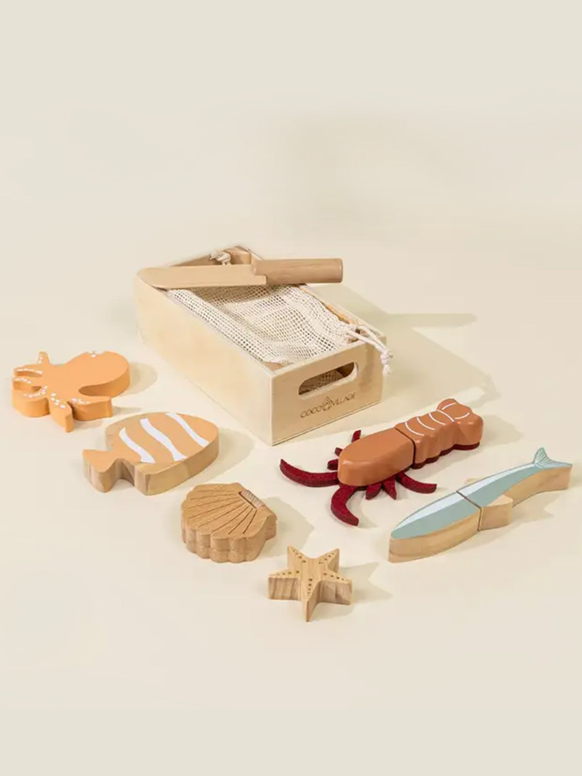 Wooden Seafood Playset Baby-Kids : Toys : Pretend Play Coco Village Wooden Seafood Playset for Baby | Colored Organics®