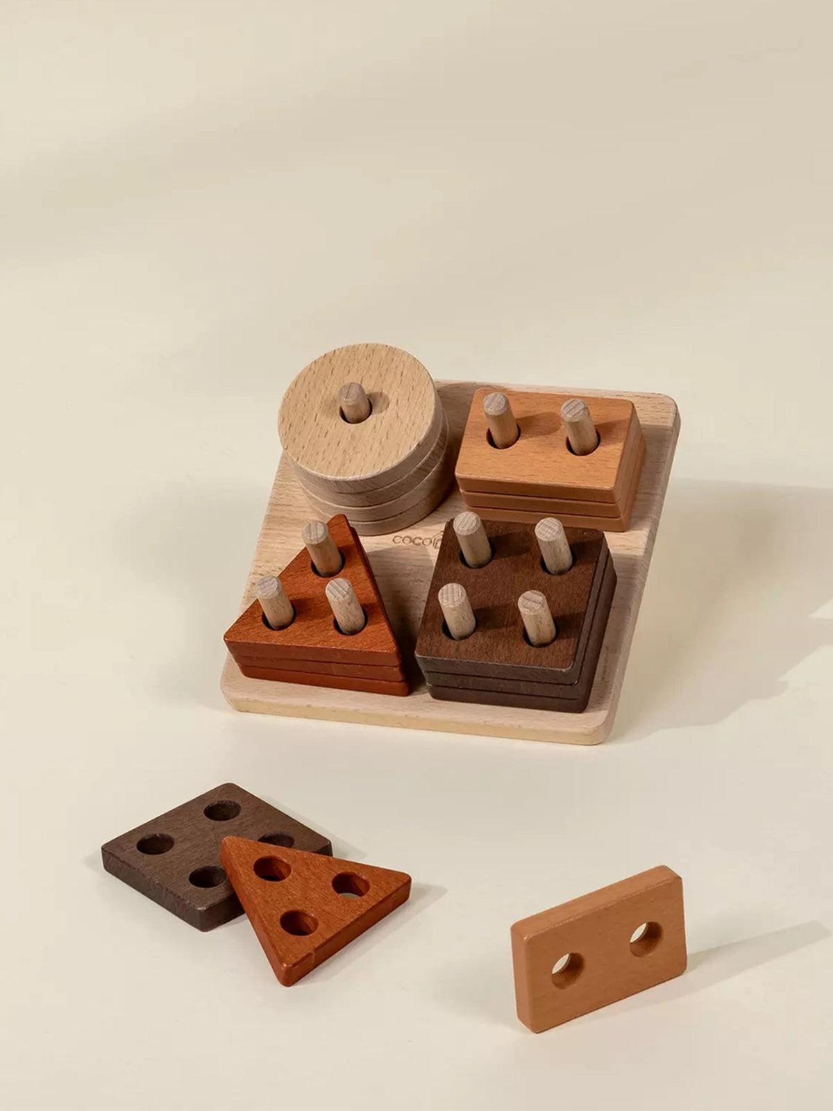 Wooden Stacking Shapes Peg Puzzle Baby-Kids : Toys : Puzzle Coco Village Baby Wooden Stacking Shapes Peg Puzzle | Colored Organics®
