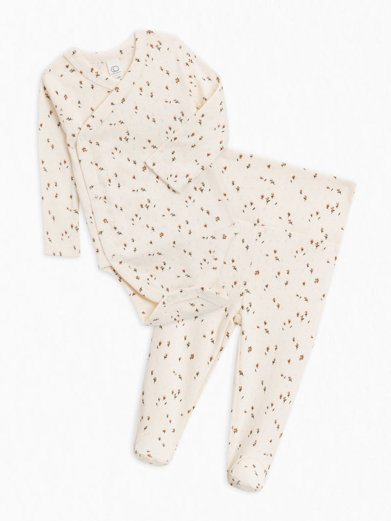 Organic Cotton Pointelle Infant Kimono Bodysuit and Footed Pant Set