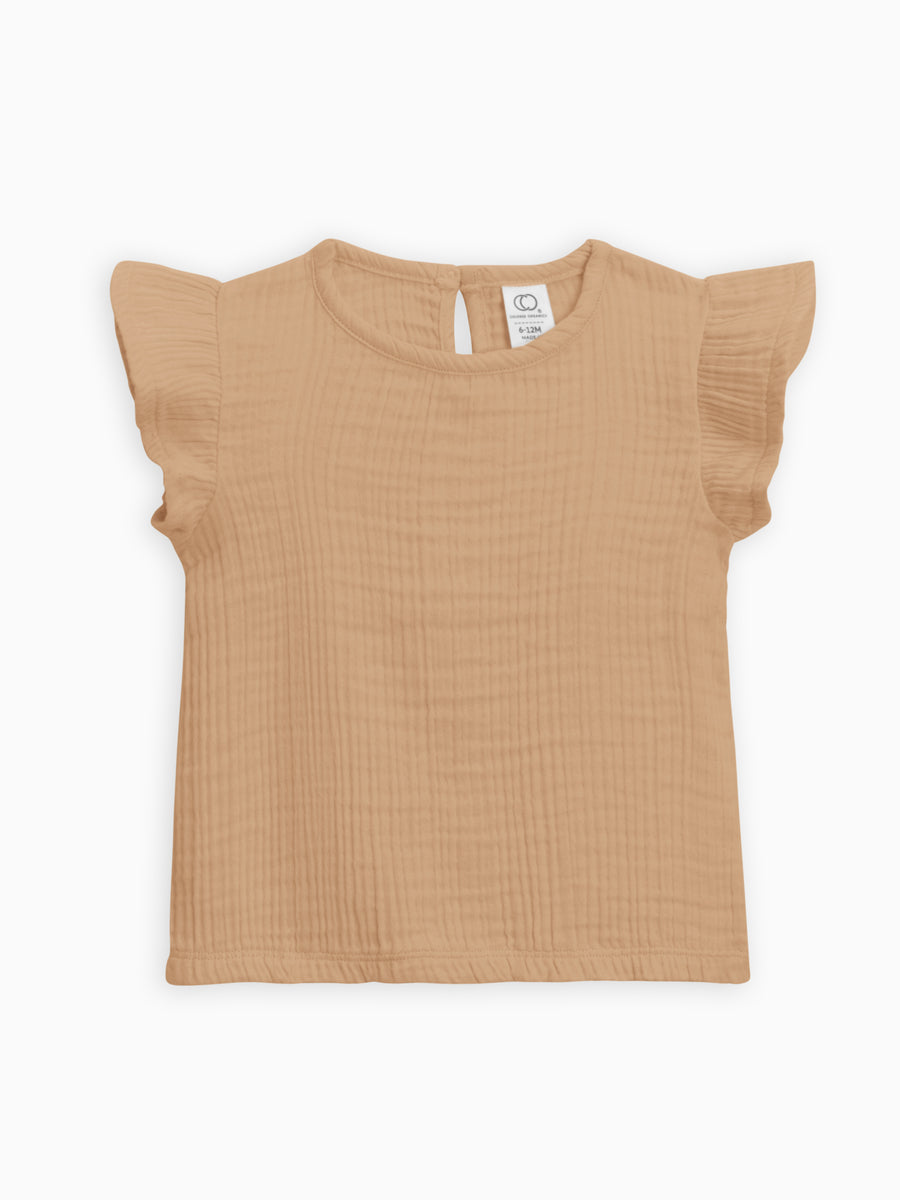 Greta Flutter Sleeve Muslin Top Baby :Tops :Shirts :Short Sleeves Colored Organics 