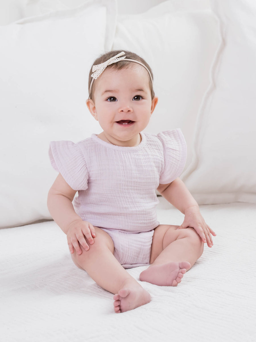 Elin Flutter Sleeve Muslin Bodysuit Baby : Bodysuit : Tank Colored Organics Elin Flutter Sleeve Muslin Bodysuit