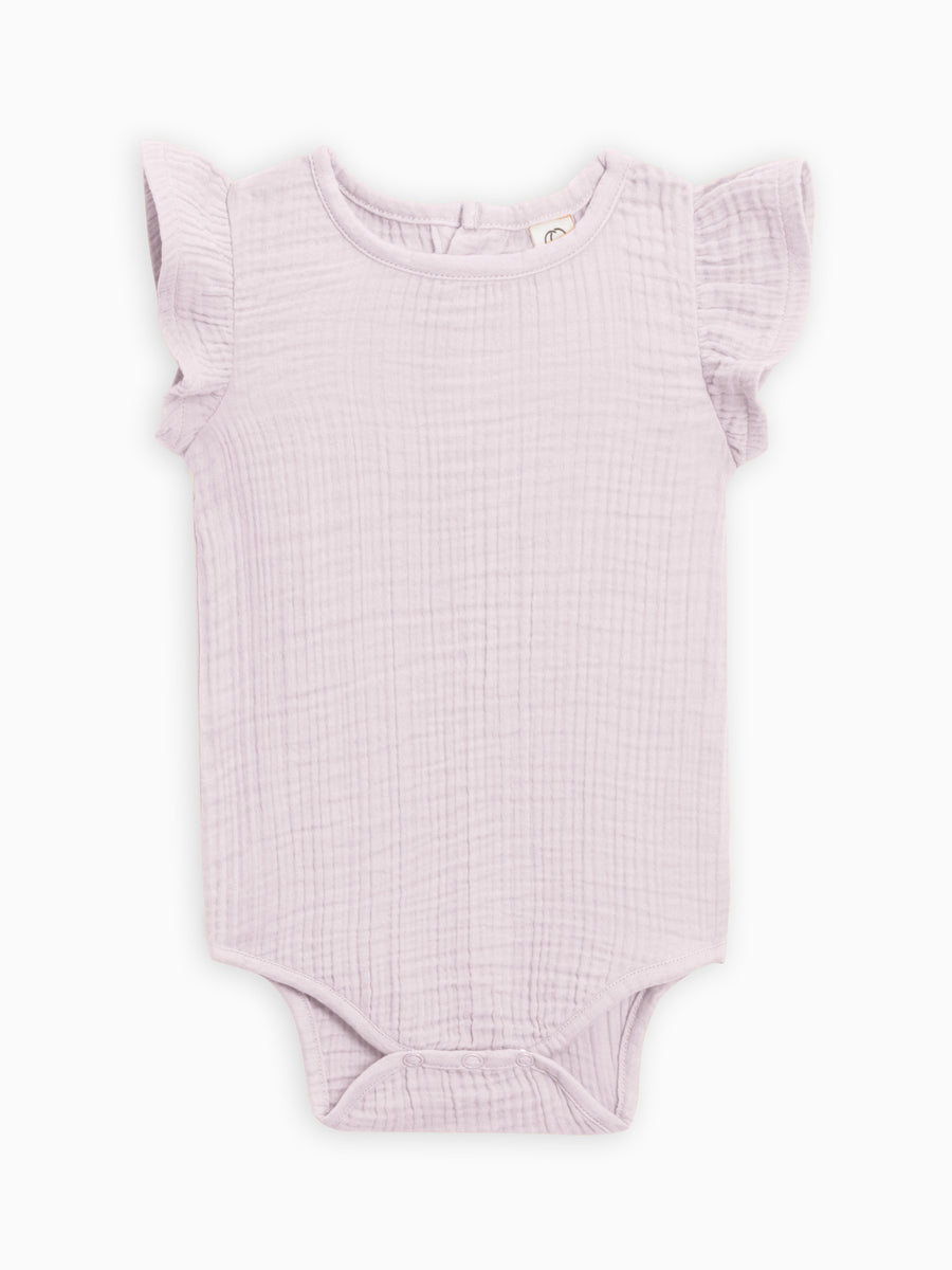 Elin Flutter Sleeve Muslin Bodysuit Baby : Bodysuit : Tank Colored Organics Elin Flutter Sleeve Muslin Bodysuit