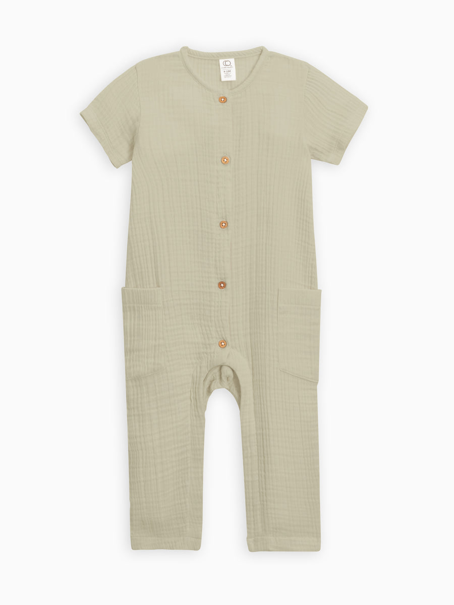 Nils Muslin Button Suit Baby : Romper : Short Sleeve Colored Organics Mabel Button Front Organic Muslin Dress