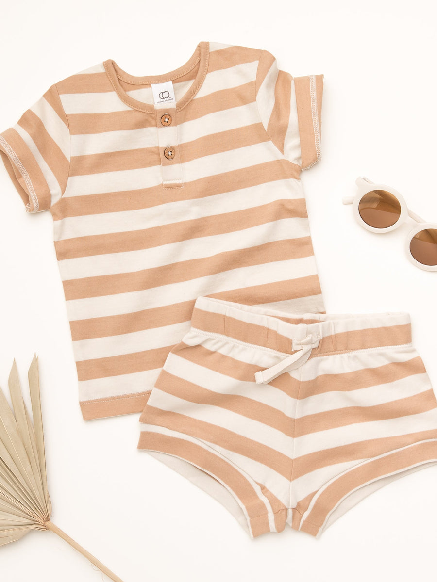 Tan Stripe Henley Tee Baby : Tops : Short Sleeves Colored Organics Reef Henley 