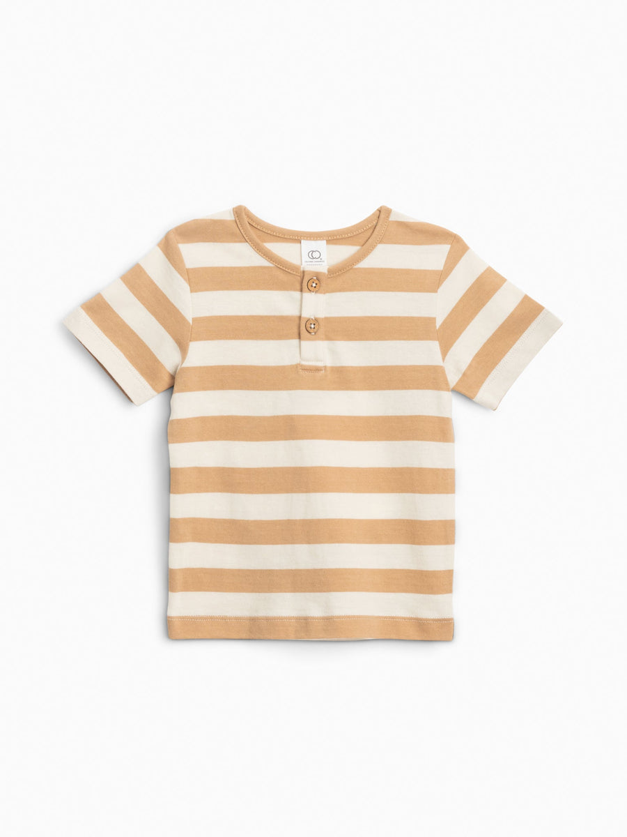 Tan Stripe Henley Tee Baby : Tops : Short Sleeves Colored Organics Reef Henley 